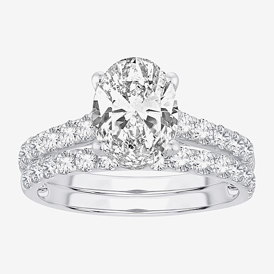 Signature By Modern Bride (H-I / Si1-Si2) Womens 2 CT. T.W. Lab Grown White Diamond 14K Gold Oval Bridal Set