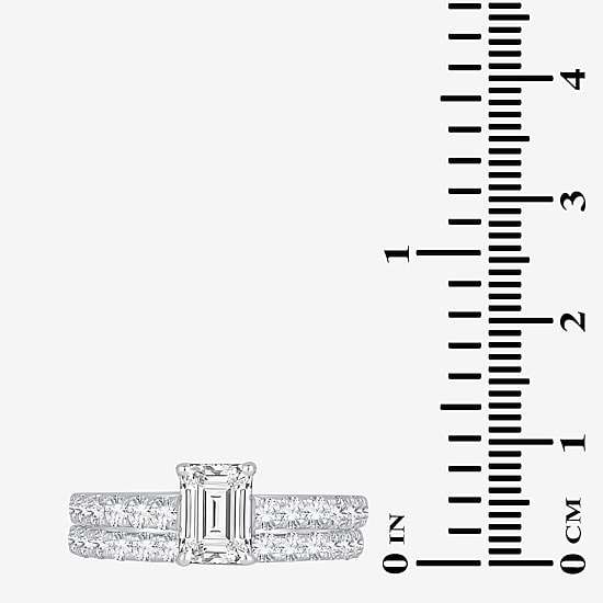 (H-I / SI1-SI2) Signature By Modern Bride Emerald Cut Womens 2 CT. T.W. Lab Grown White Diamond Bridal Set in 14K Gold