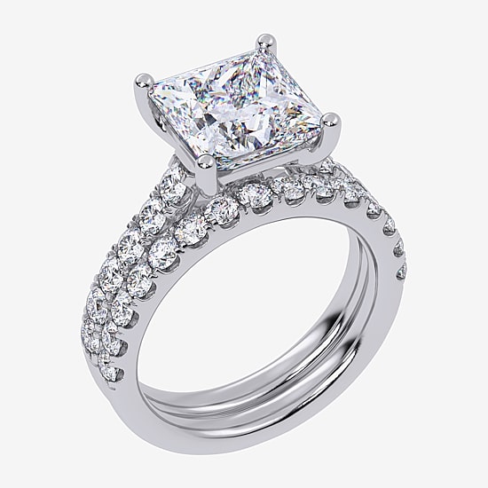 (H-I / SI1-SI2) Signature By Modern Bride Womens 2 CT.TW Lab Grown White Diamond In 14K Gold Side Stone Bridal Set