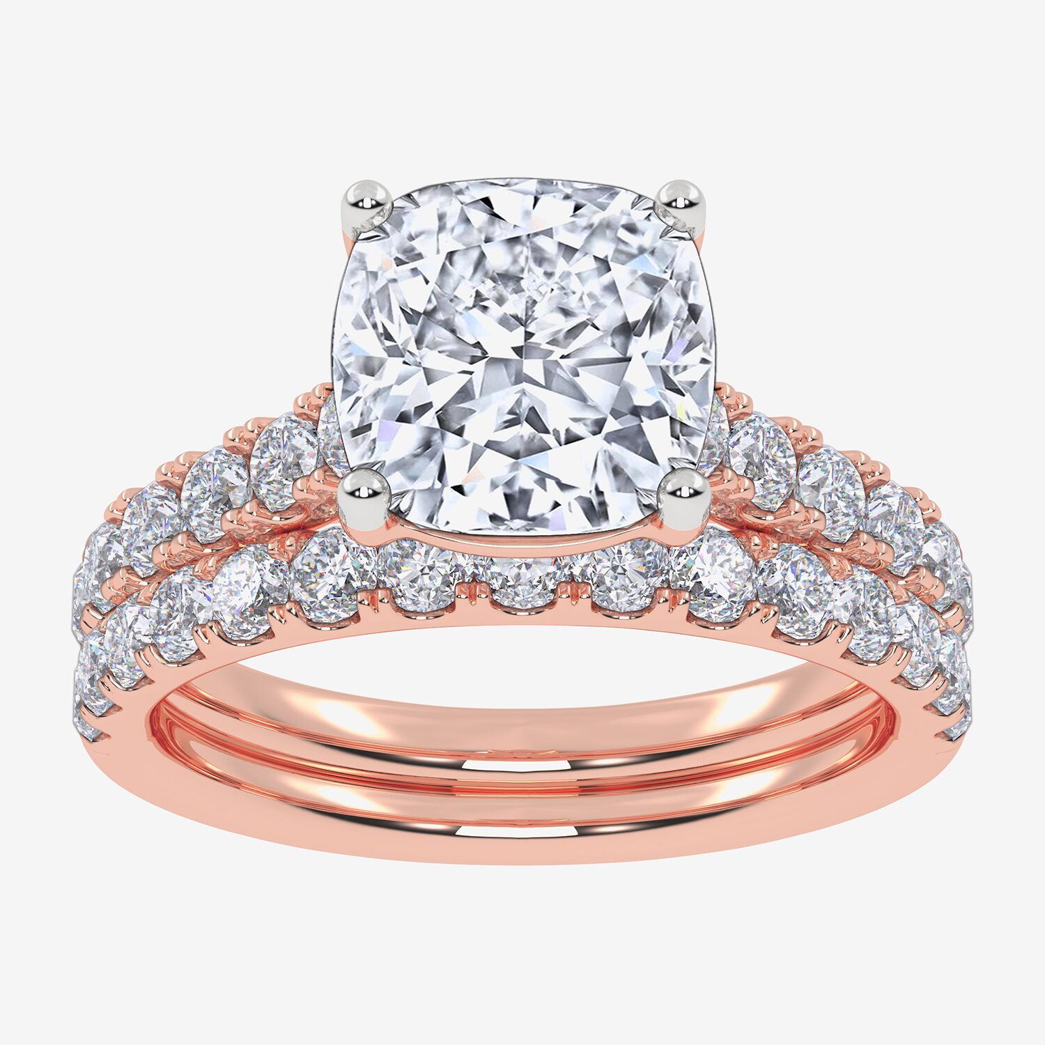 Signature By Modern Bride (G-H / Vs2-Si1) Womens 2 CT. T.W. Lab Grown White Diamond 14K Gold Cushion Side Stone Bridal Set
