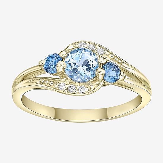 Womens Genuine Blue Topaz 18K Gold Over Silver Cocktail Ring