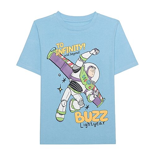 Disney Collection Boys Crew Neck Short Sleeve Classic Fit Buzz Lightyear Woody Toy Story Graphic T-Shirt, L (10/12), Blue
