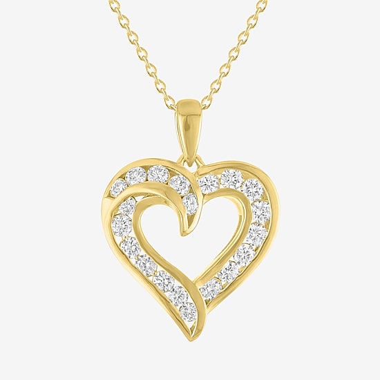 (G-H / Si2-I1) Womens 1 CT. T.W. Lab Grown White Diamond 14K Gold Over Brass Heart 18 Inch Pendant Necklace