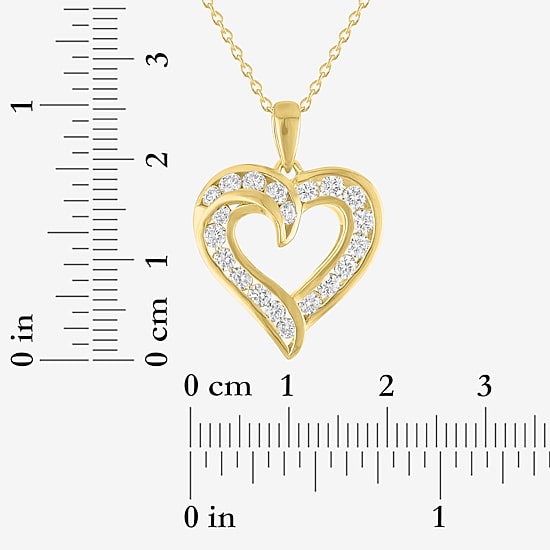 (G-H / Si2-I1) Womens 1 CT. T.W. Lab Grown White Diamond 14K Gold Over Brass Heart 18 Inch Pendant Necklace