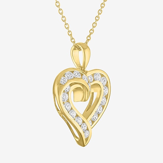 (G-H / Si2-I1) Womens 1 CT. T.W. Lab Grown White Diamond 14K Gold Over Brass Heart 18 Inch Pendant Necklace