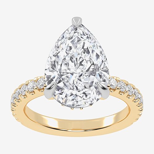 (G-H / Si1-Si2) Womens 2 1/4 CT. T.W. Lab Grown White Diamond 14K Gold Pear Side Stone Engagement Ring, 9, Yellow