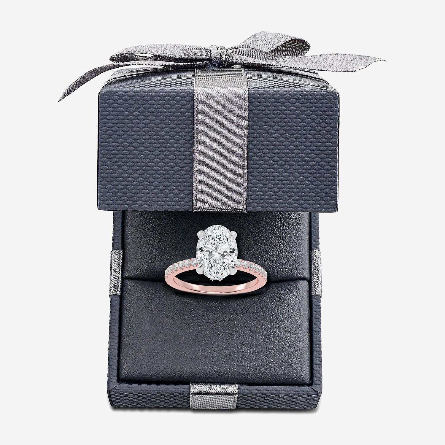 (G-H / Si1-Si2) Womens 2 1/4 CT. T.W. Lab Grown White Diamond 14K Gold Oval Side Stone Engagement Ring