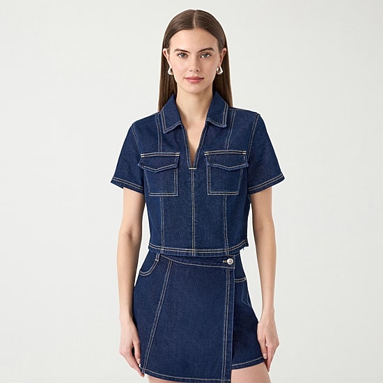 RM Rebecca Minkoff Womens Short Sleeve Crop Top
