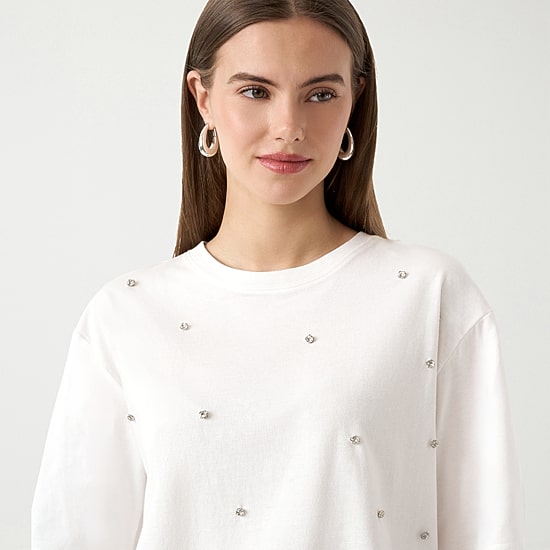 RM Rebecca Minkoff Womens Embellished Short Sleeve Tee
