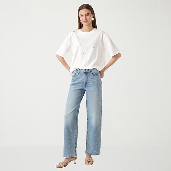 RM Rebecca Minkoff Womens Embellished Short Sleeve Tee