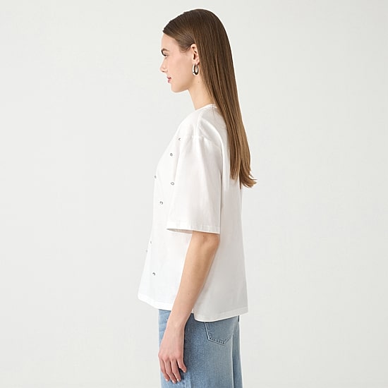 RM Rebecca Minkoff Womens Embellished Short Sleeve Tee