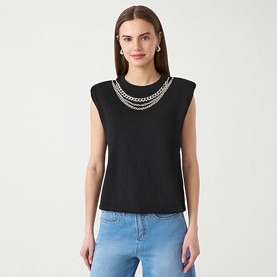 RM Rebecca Minkoff Womens Crew Neck Short Sleeve Tank Top