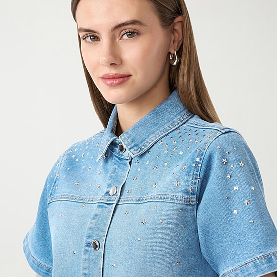 RM Rebecca Minkoff Womens Embellished Button Front Shirt