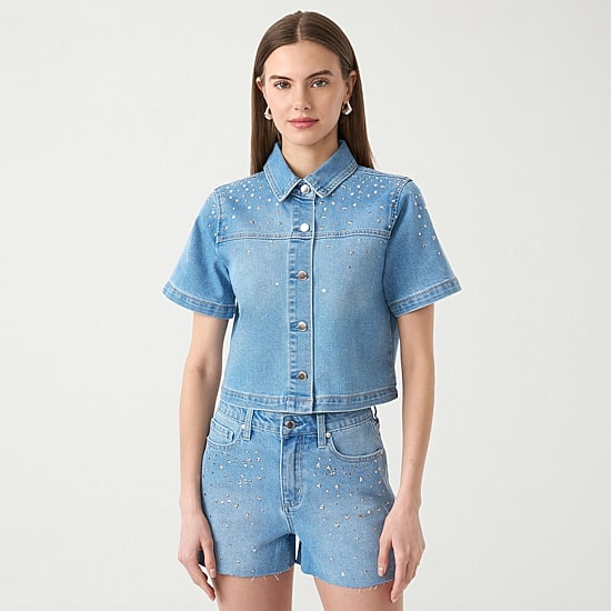 RM Rebecca Minkoff Womens Embellished Button Front Shirt