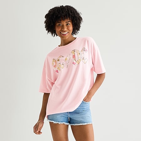 Arizona Womens Juniors Crew Neck Short Sleeve Oversized Graphic T