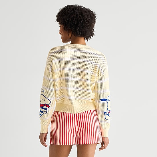 Americana Juniors Womens Crew Neck Long Sleeve Hello Kitty Pullover Sweater