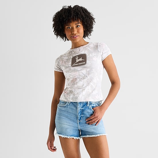 Jerry Leigh John Deer Baby Tee Womens Juniors Crew Neck Short Sleeve Regular Fit Graphic T-Shirt