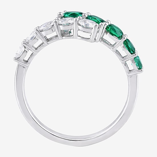 (I/I2) Womens 3/4 CT. T.W. Lab Grown Diamond and Lab-Created Emerald Sterling Silver Bypass Ring