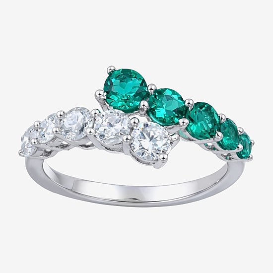 (I/I2) Womens 3/4 CT. T.W. Lab Grown Diamond and Lab-Created Emerald Sterling Silver Bypass Ring
