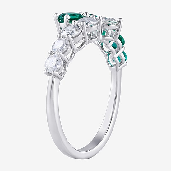 (I/I2) Womens 3/4 CT. T.W. Lab Grown Diamond and Lab-Created Emerald Sterling Silver Bypass Ring