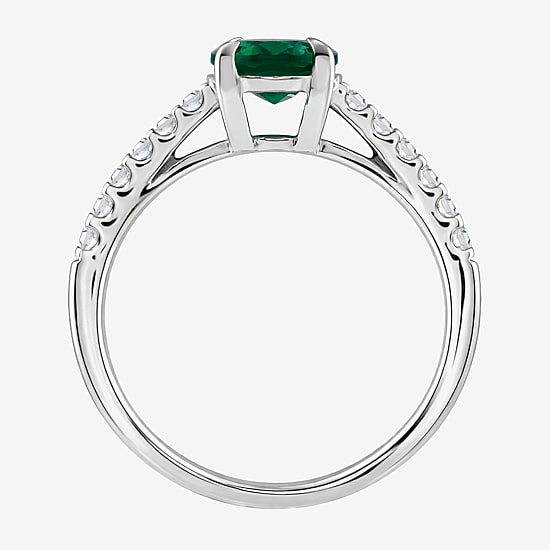 (I/I2) Womens 1/4 CT. T.W. Lab Created Green Emerald Sterling Silver Oval Side Stone Cocktail Ring