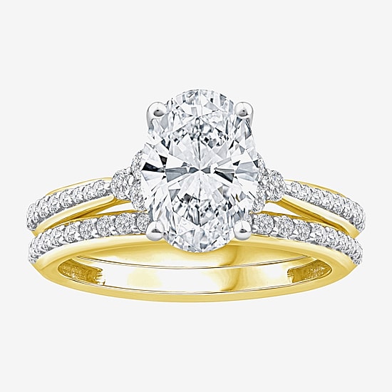 (F / Vs2) Womens 2 1/2 CT. T.W. Lab Grown White Diamond 10K Gold Oval Side Stone Bridal Set