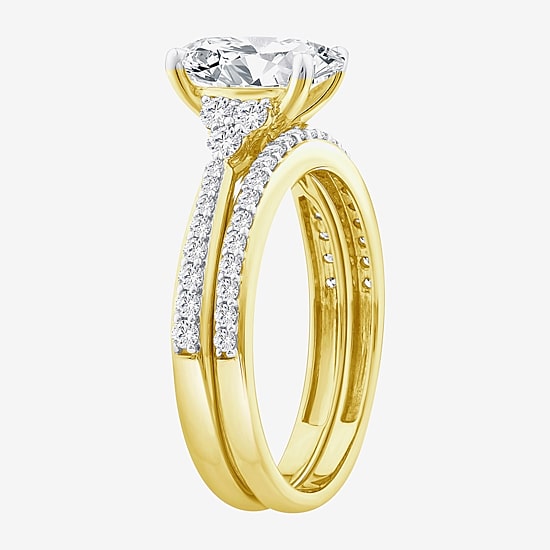 (F / Vs2) Womens 2 1/2 CT. T.W. Lab Grown White Diamond 10K Gold Oval Side Stone Bridal Set