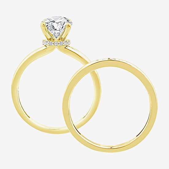 (F / Vs2) Womens 2 1/2 CT. T.W. Lab Grown White Diamond 14K Gold Oval Side Stone Bridal Set