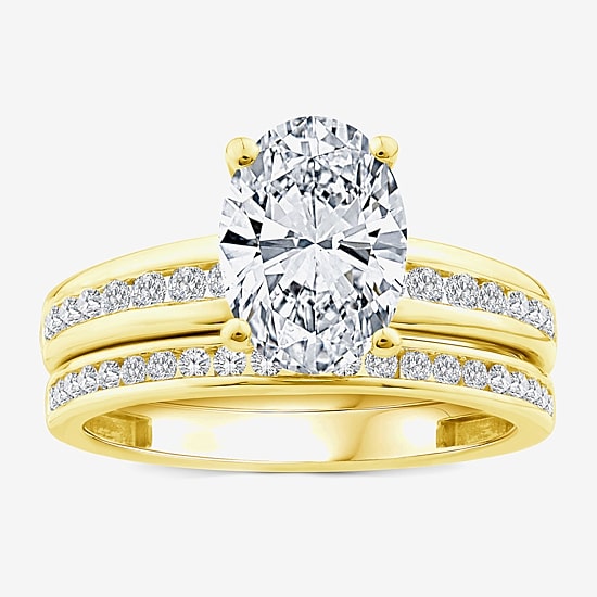 (F / Vs2) Womens 2 1/2 CT. T.W. Lab Grown White Diamond 14K Gold Oval Side Stone Bridal Set