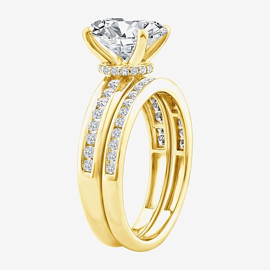 (F / Vs2) Womens 2 1/2 CT. T.W. Lab Grown White Diamond 14K Gold Oval Side Stone Bridal Set