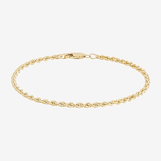 Womens 10K Gold 7.5 Inch Hollow Rope Chain Bracelet