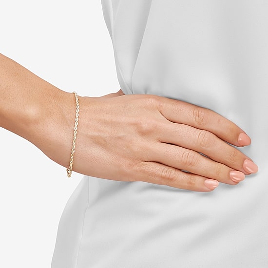 Womens 10K Gold 7.5 Inch Hollow Rope Chain Bracelet