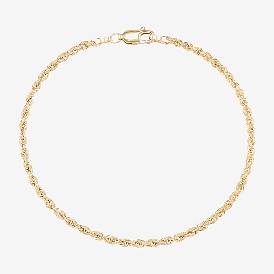 Womens 10K Gold 7.5 Inch Hollow Rope Chain Bracelet