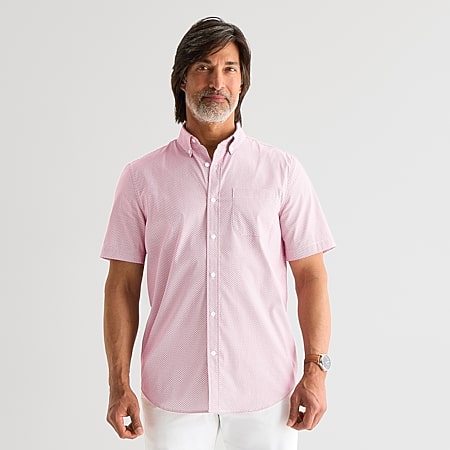 pink mens short sleeve dress shirt Men's Pink Short Sleeve Button Down Dress Shirt XL / Pink