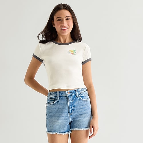 Arizona Womens Juniors Round Neck Short Sleeve Regular Fit Graphic T-Shirt, X-large, White