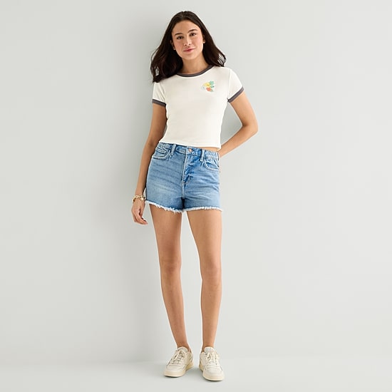 Arizona Womens Juniors Round Neck Short Sleeve Regular Fit Graphic T-Shirt
