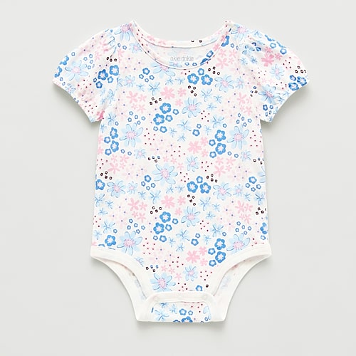 Okie Dokie Baby Girls Round Neck Short Sleeve Bodysuit, 24 Months, White