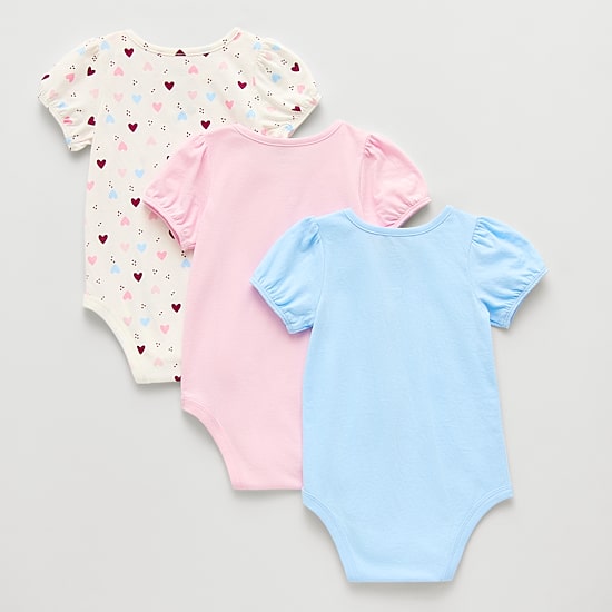 Okie Dokie Baby Girls Round Neck Short Sleeve 3-pc. Bodysuit