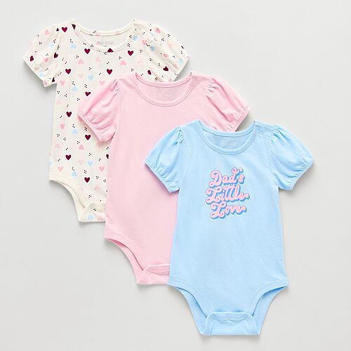 Okie Dokie Baby Girls Round Neck Short Sleeve 3-pc. Bodysuit, Newborn, White