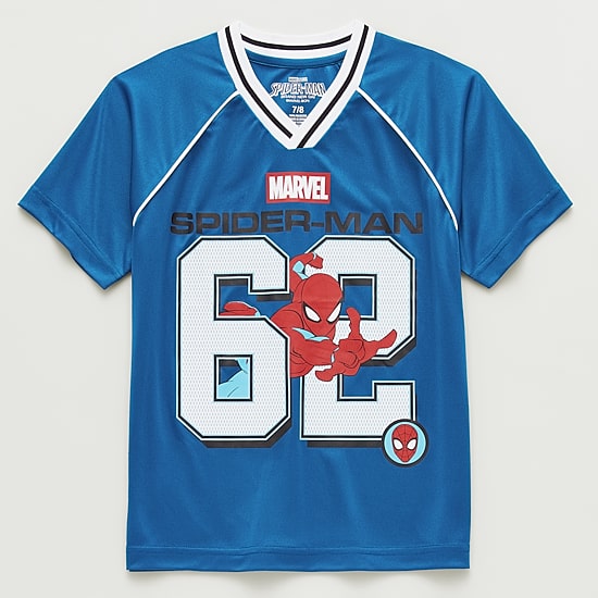 Disney Collection Little & Big Kid Boys V Neck Short Sleeve Regular Fit Marvel Spiderman Graphic T-Shirt