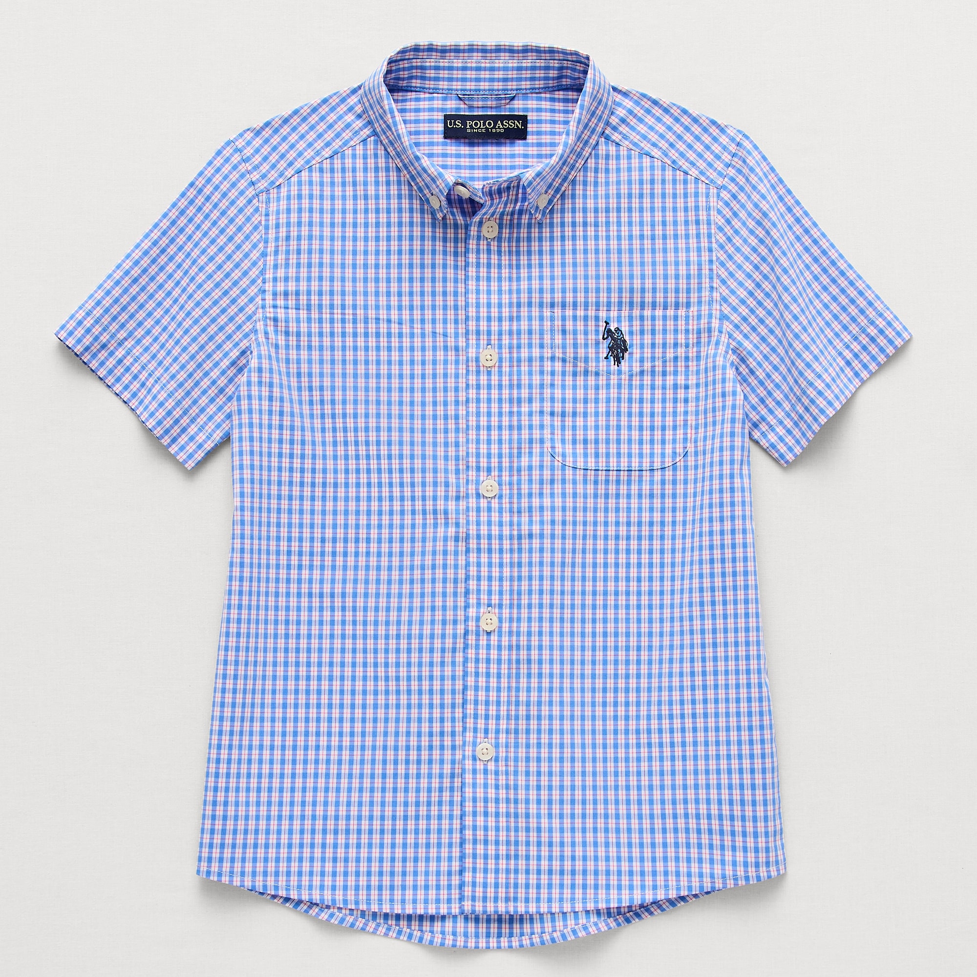U.S. Polo Assn. Little & Big Kid Boys Short Sleeve Regular Fit Embroidered Button-Down Shirt