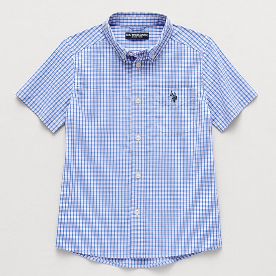 U.S. Polo Assn. Little & Big Kid Boys Short Sleeve Regular Fit Embroidered Button-Down Shirt