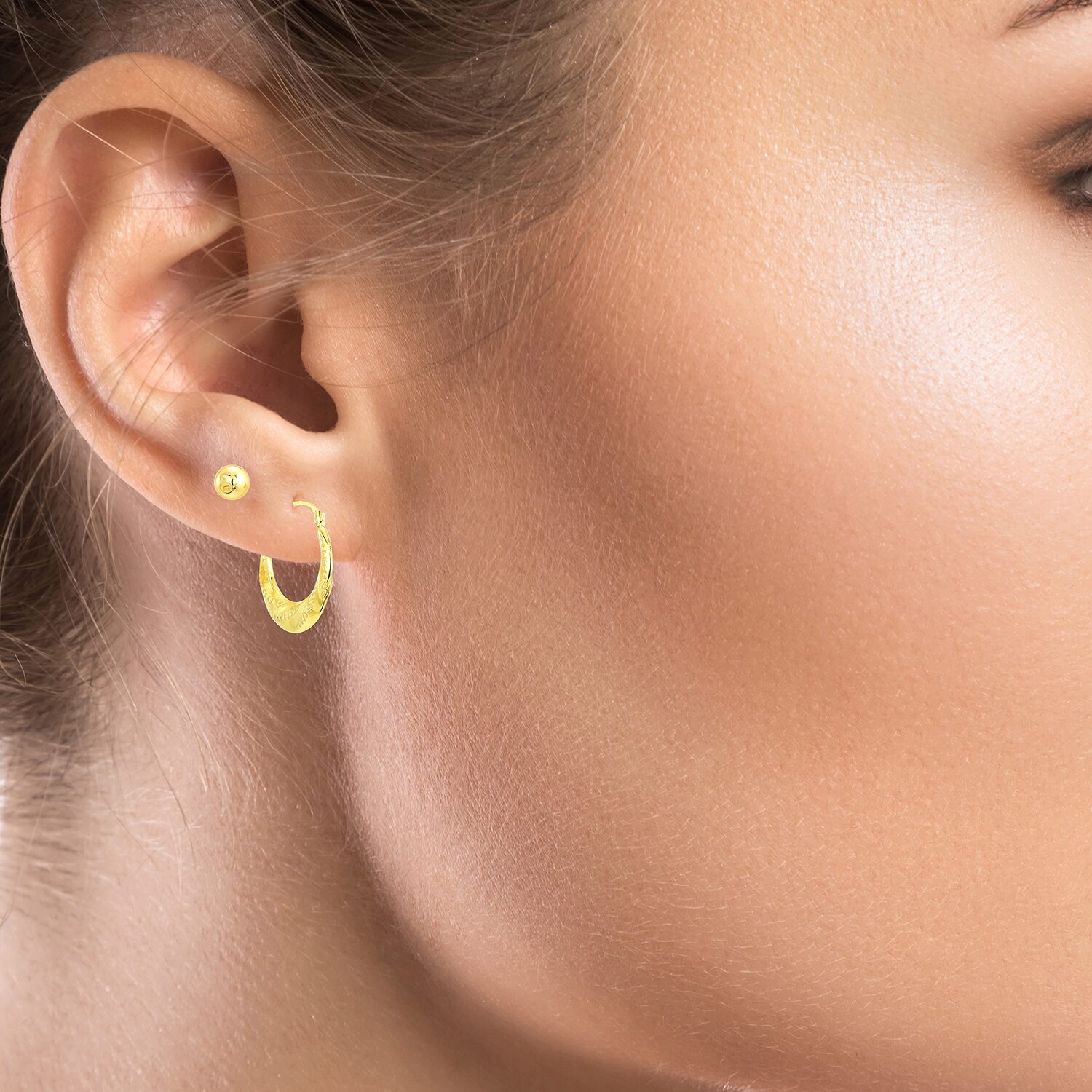Womens 10K Gold 2 Pair Earring Set