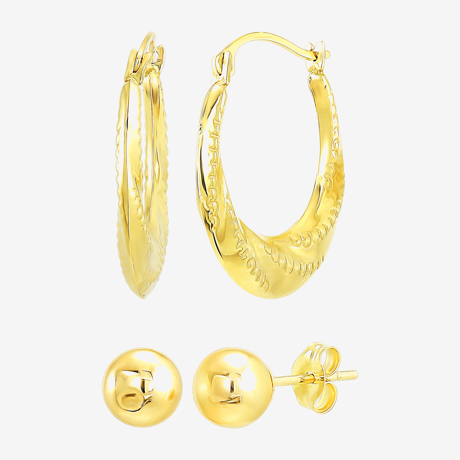 Womens 10K Gold 2 Pair Earring Set