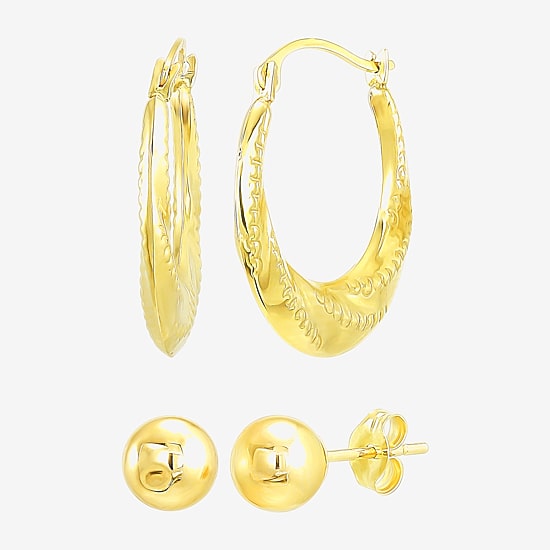 Womens 10K Gold 2 Pair Earring Set