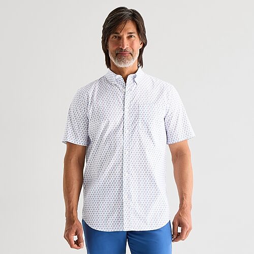 St. John's Bay Performance Poplin Mens Short Sleeve Classic Fit Stretch Fabric Button-Down Shirt, Large, White