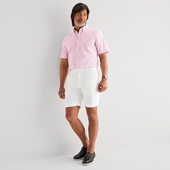 St. John's Bay Performance Poplin Mens Short Sleeve Classic Fit Stretch Fabric Button-Down Shirt
