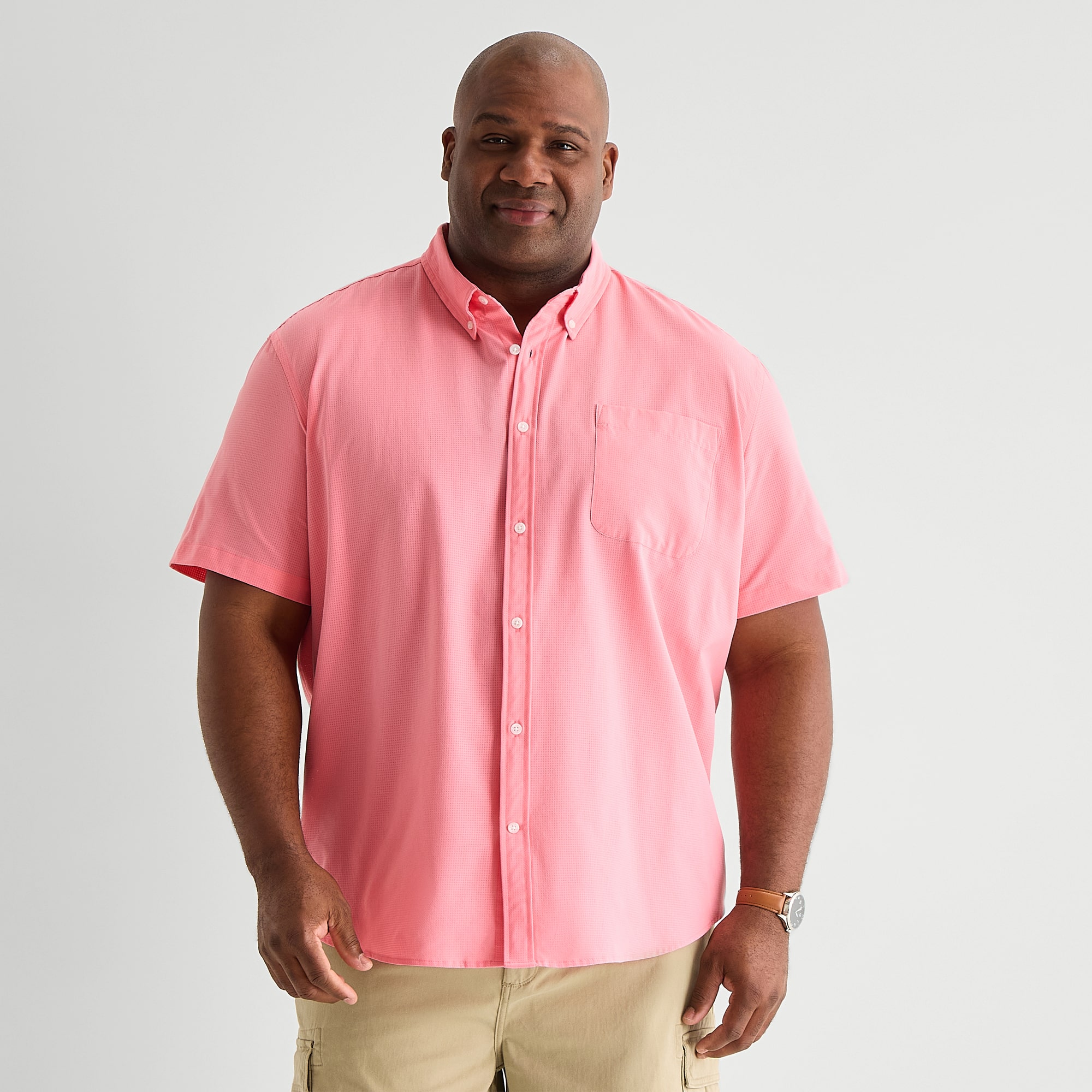 St. John's Bay Perforated Mens Short Sleeve Classic Fit Big and Tall Button-Down Shirt