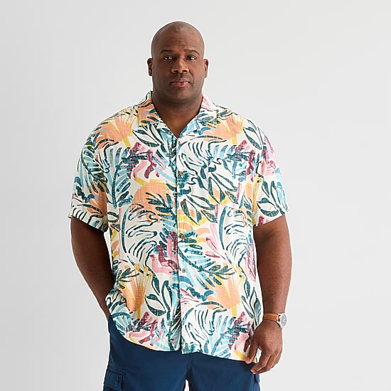 St. John's Bay Button-Down Mens Short Sleeve Big and Tall Camp Shirt