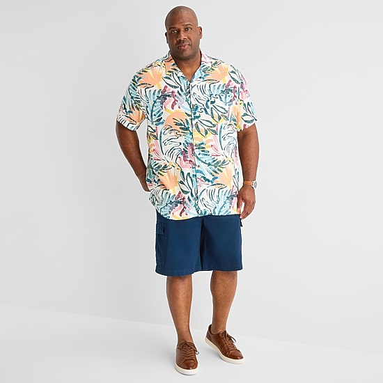 St. John's Bay Button-Down Mens Short Sleeve Big and Tall Camp Shirt